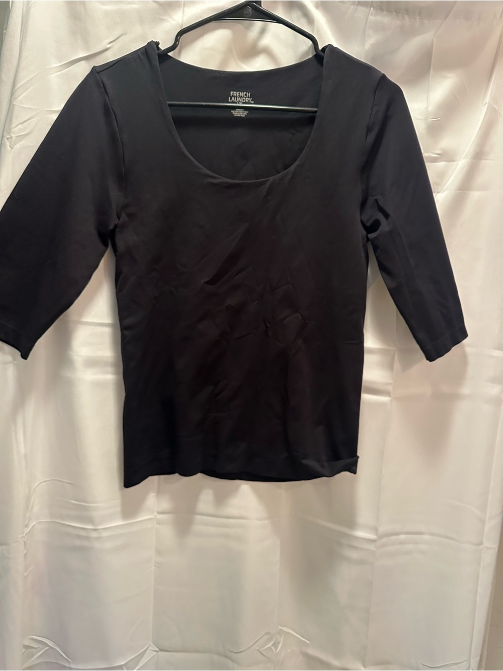 French Laundry Black Scoop Neck Three-Quarter Sleeve Top